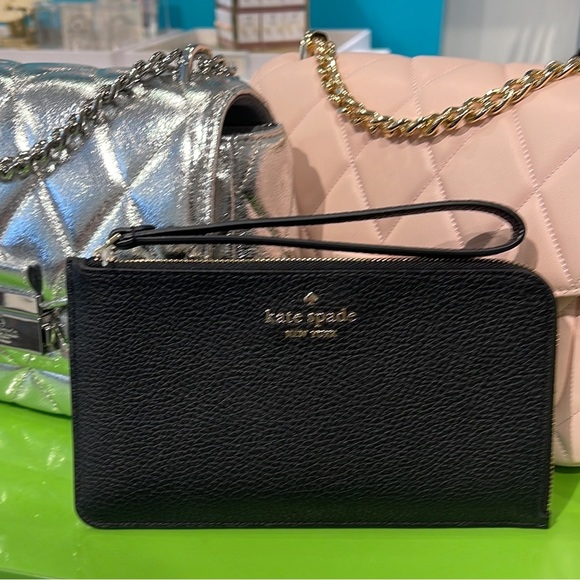 kate spade Handbags - Kate Spade Medium Lucy L-Zip Wristlet Pebble Leather 
COLOR:
Black 
NWT